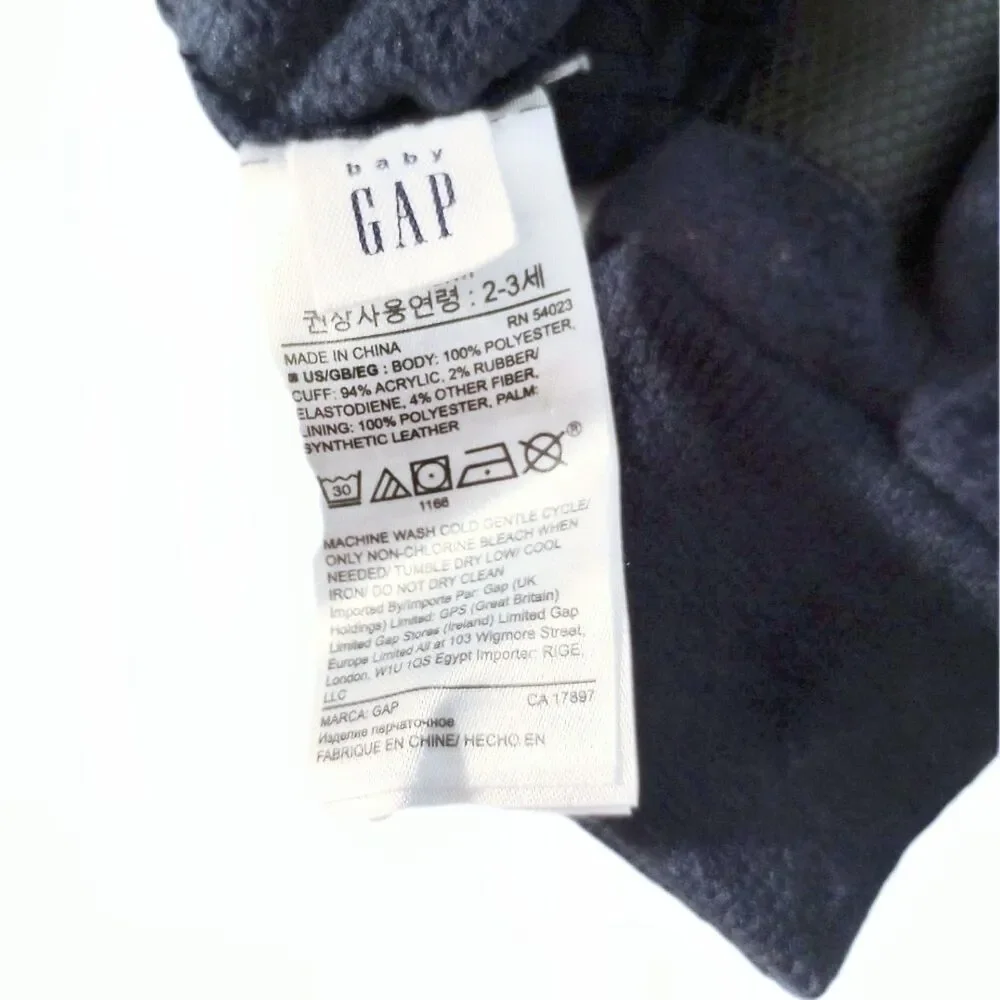 Baby GAP Navy Blue Fleece Snow Mittens w/Black Textured Palm sz S/M Toddler Kids
